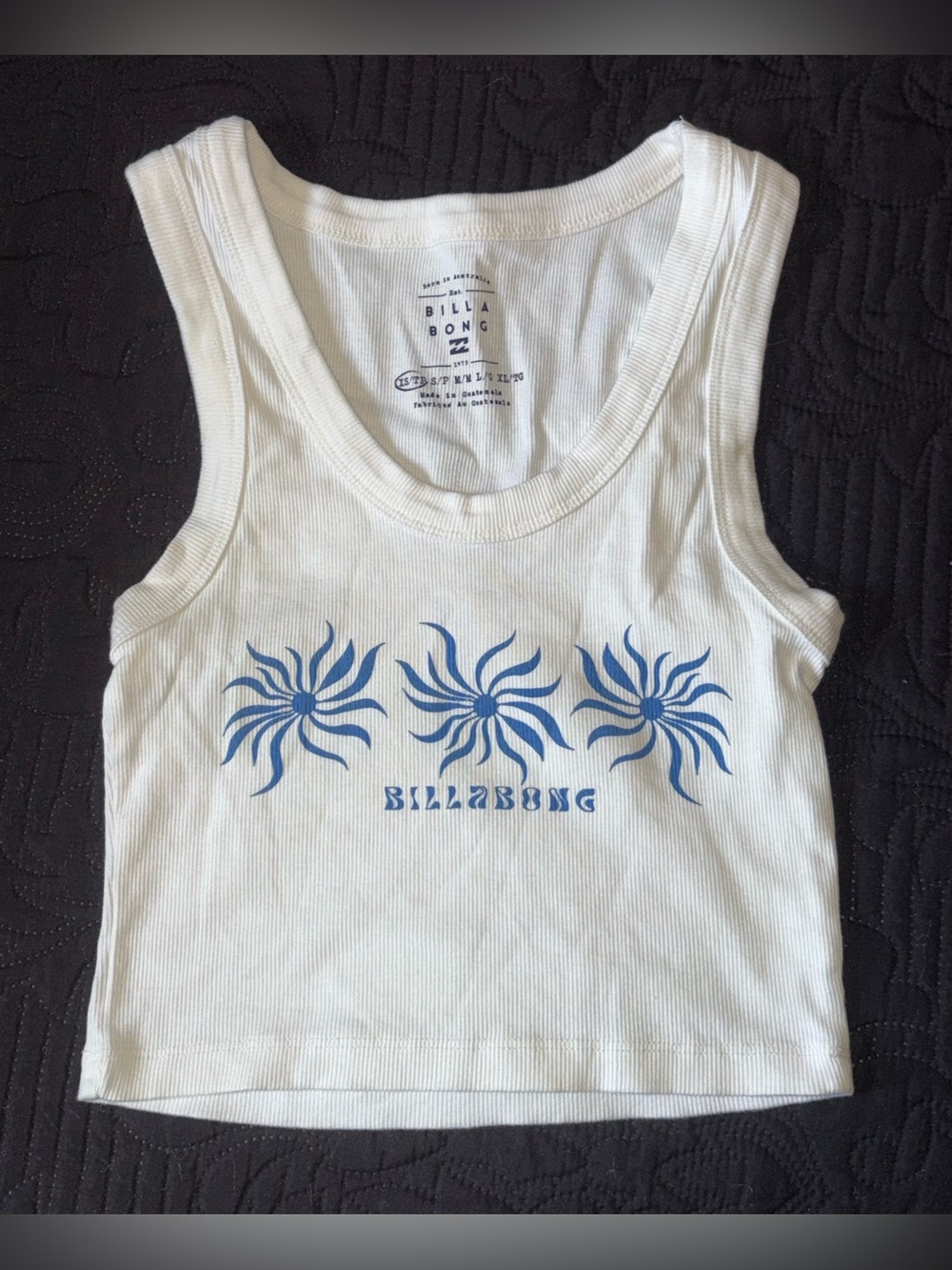 Billabong White Ribbed Tank Top with Blue Sun Motif Size XS